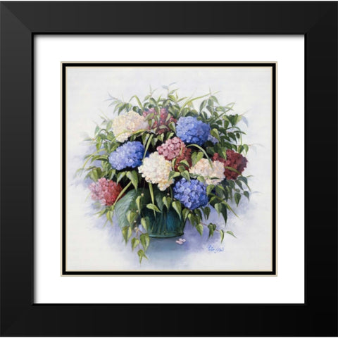 Mixed Hydrangia Black Modern Wood Framed Art Print with Double Matting by Motz, Peter
