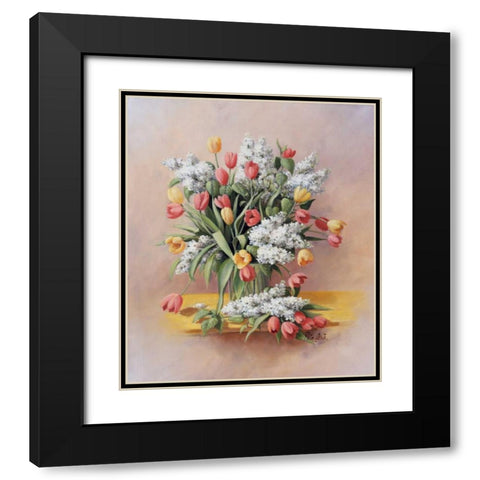 Tulips II Black Modern Wood Framed Art Print with Double Matting by Motz, Peter
