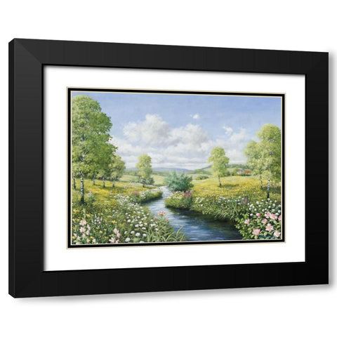 Serenity by the stream Black Modern Wood Framed Art Print with Double Matting by Motz, Peter