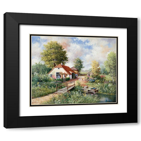 Cottage farm Black Modern Wood Framed Art Print with Double Matting by Motz, Peter