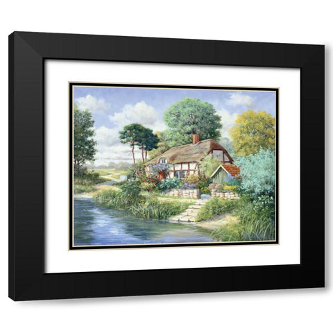 Cottage house Black Modern Wood Framed Art Print with Double Matting by Motz, Peter