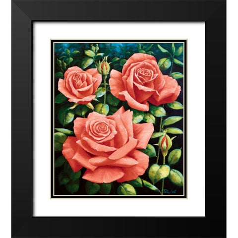 Roses Black Modern Wood Framed Art Print with Double Matting by Motz, Peter