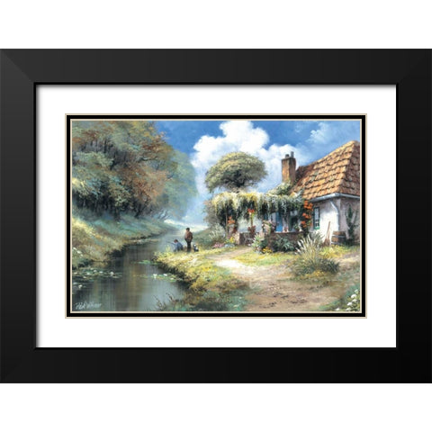 Fishing men Black Modern Wood Framed Art Print with Double Matting by Withaar, Reint
