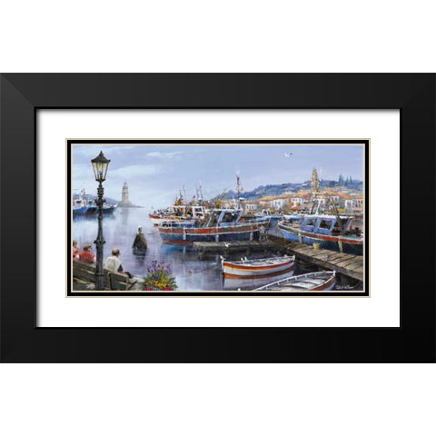 Paeceful french harbour Black Modern Wood Framed Art Print with Double Matting by Withaar, Reint