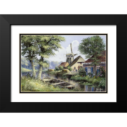 Dutch country scene Black Modern Wood Framed Art Print with Double Matting by Withaar, Reint