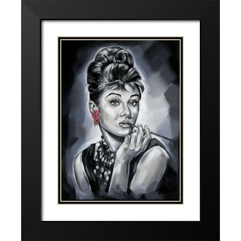 Audrey Hepburn Black Modern Wood Framed Art Print with Double Matting by Fields, Wendy