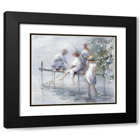Fishing fun Black Modern Wood Framed Art Print with Double Matting by Haenraets, Willem