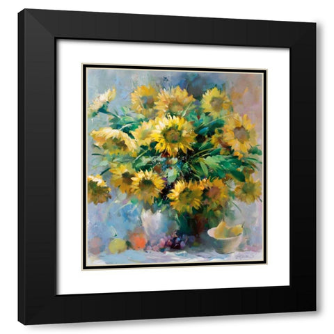 Sunflowers Black Modern Wood Framed Art Print with Double Matting by Haenraets, Willem