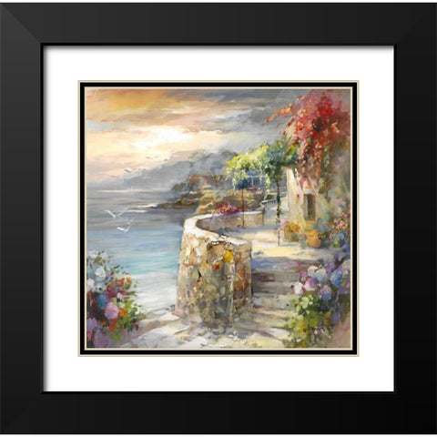 Seagulls and sunset Black Modern Wood Framed Art Print with Double Matting by Haenraets, Willem
