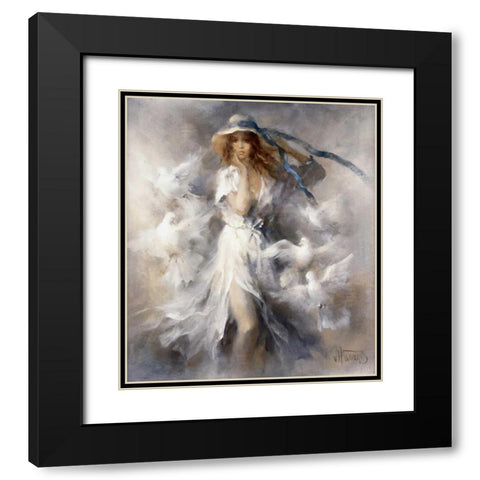 Pigeons Black Modern Wood Framed Art Print with Double Matting by Haenraets, Willem