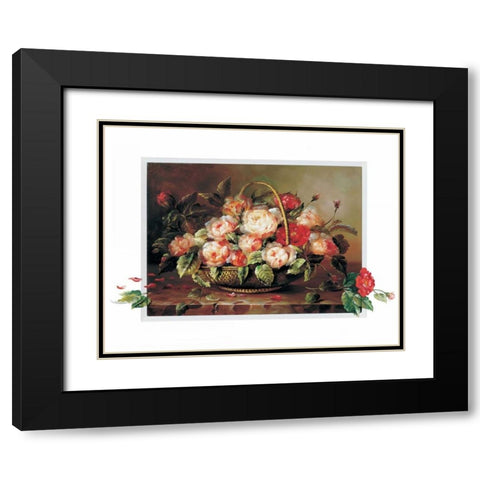 Basket with roses Black Modern Wood Framed Art Print with Double Matting by Roelofs, Wouter