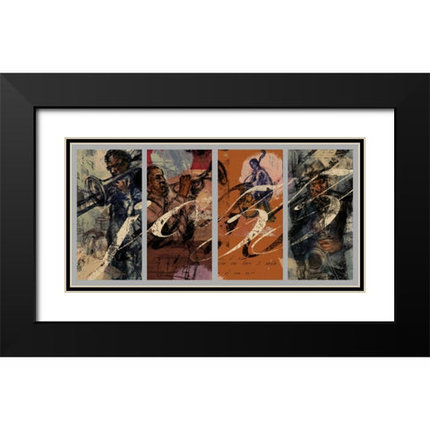 JAZZ - 4 panel Black Modern Wood Framed Art Print with Double Matting by Yang, Eric