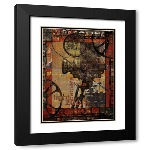 MOVIE CAMERA Black Modern Wood Framed Art Print with Double Matting by Yang, Eric