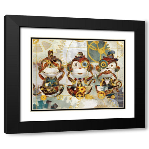 STEAMPUNK MONKEYS Black Modern Wood Framed Art Print with Double Matting by Yang, Eric