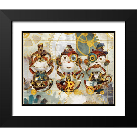 STEAMPUNK MONKEYS Black Modern Wood Framed Art Print with Double Matting by Yang, Eric