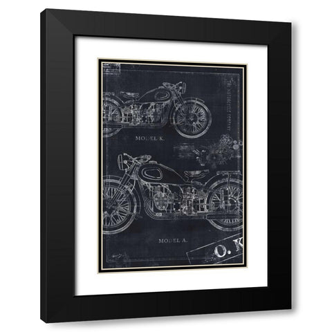 MOTORCYCLE CO. BLUEPRINT BLACK II Black Modern Wood Framed Art Print with Double Matting by Yang, Eric