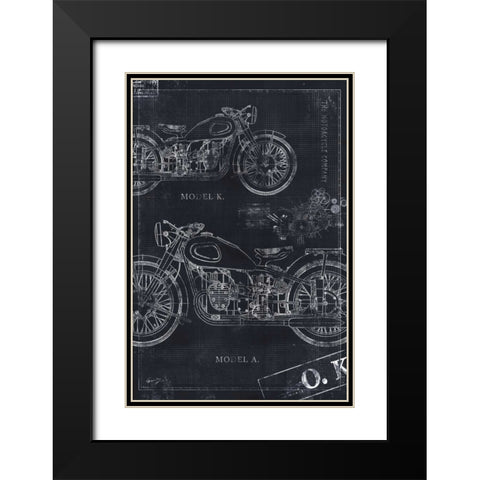 MOTORCYCLE CO. BLUEPRINT BLACK II Black Modern Wood Framed Art Print with Double Matting by Yang, Eric
