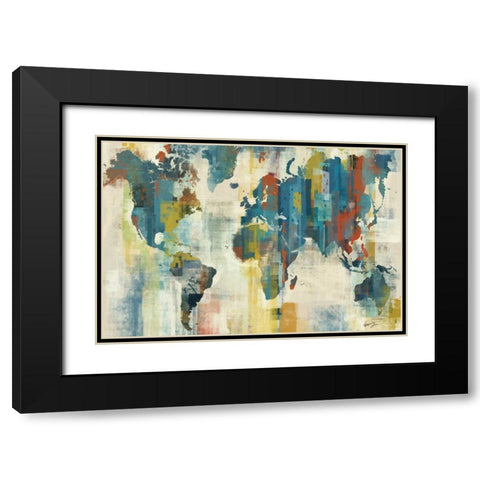 WORLD MAP Black Modern Wood Framed Art Print with Double Matting by Yang, Eric