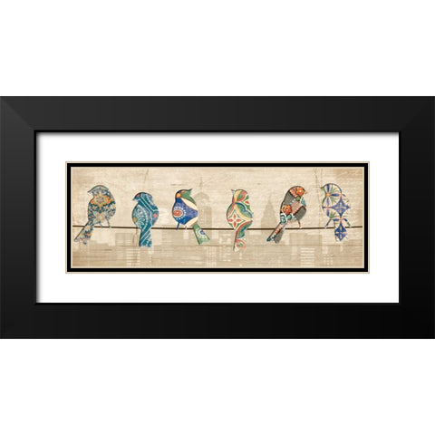 BIRDS ON A WIRE MATE Black Modern Wood Framed Art Print with Double Matting by Ballantyne, Piper