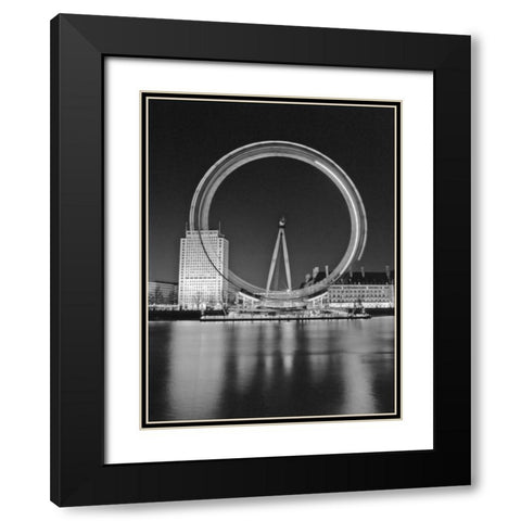 London Eye Millennium Wheel Night Black Modern Wood Framed Art Print with Double Matting by Frank, Assaf