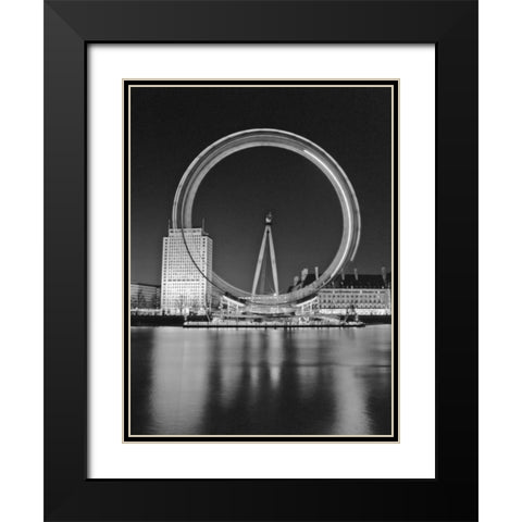 London Eye Millennium Wheel Night Black Modern Wood Framed Art Print with Double Matting by Frank, Assaf