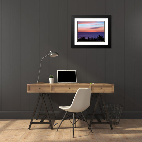 Sea by palm tree at dusk, elevated view Black Modern Wood Framed Art Print with Double Matting by Frank, Assaf