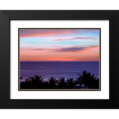 Sea by palm tree at dusk, elevated view Black Modern Wood Framed Art Print with Double Matting by Frank, Assaf