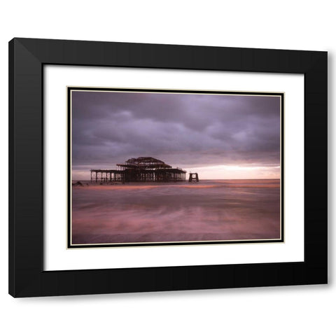 Brighton Pier at dusk Black Modern Wood Framed Art Print with Double Matting by Frank, Assaf