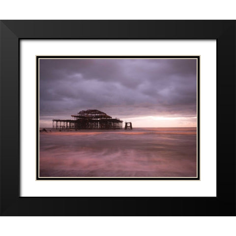 Brighton Pier at dusk Black Modern Wood Framed Art Print with Double Matting by Frank, Assaf