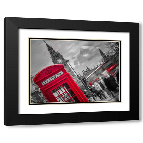 London Houses of Parliment telephone box and stormy clouds Black Modern Wood Framed Art Print with Double Matting by Frank, Assaf