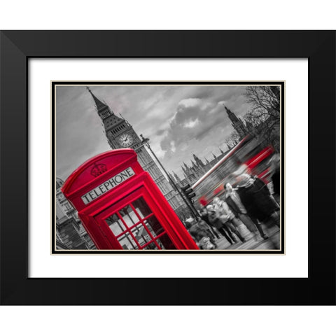 London Houses of Parliment telephone box and stormy clouds Black Modern Wood Framed Art Print with Double Matting by Frank, Assaf