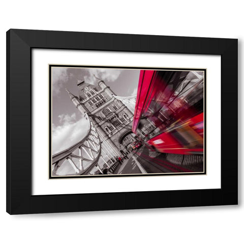 England, London, Double-Decker bus on tower bridge Black Modern Wood Framed Art Print with Double Matting by Frank, Assaf