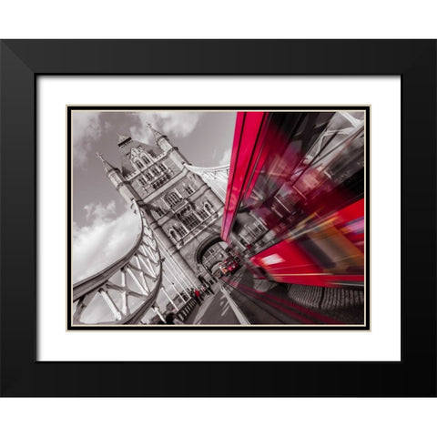 England, London, Double-Decker bus on tower bridge Black Modern Wood Framed Art Print with Double Matting by Frank, Assaf