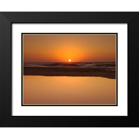 Suntset reflection in water, Palmachim Beach, Israel Black Modern Wood Framed Art Print with Double Matting by Frank, Assaf