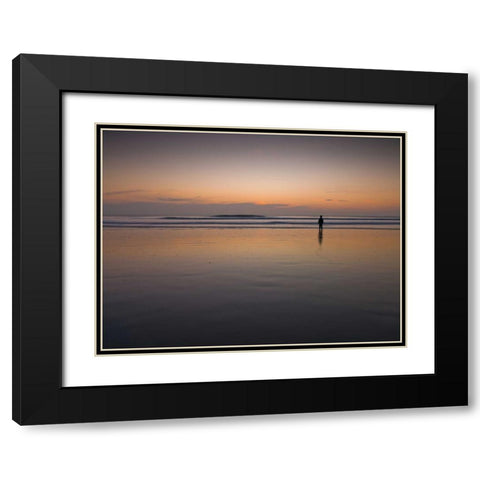 Little boy standing on the beach at dusk Black Modern Wood Framed Art Print with Double Matting by Frank, Assaf