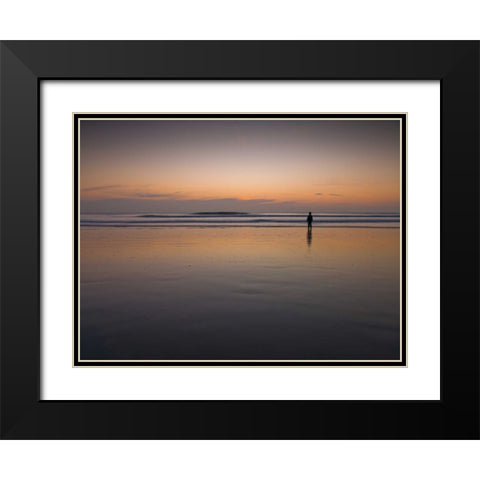 Little boy standing on the beach at dusk Black Modern Wood Framed Art Print with Double Matting by Frank, Assaf