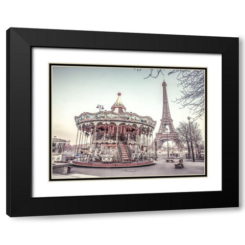Carousel and the Eiffel tower Black Modern Wood Framed Art Print with Double Matting by Frank, Assaf
