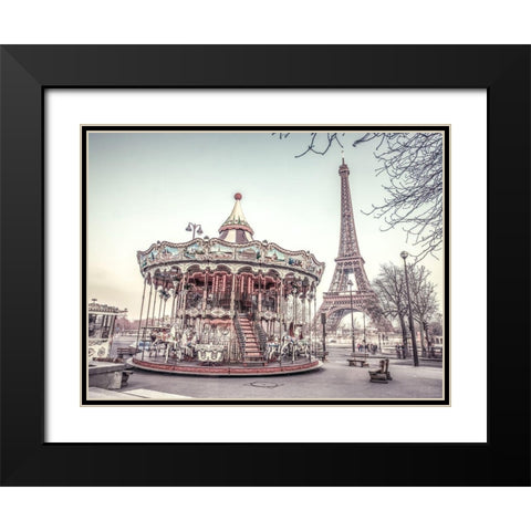 Carousel and the Eiffel tower Black Modern Wood Framed Art Print with Double Matting by Frank, Assaf