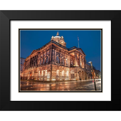 Town Hall Building at night, Liverpool, FTBR-1867 Black Modern Wood Framed Art Print with Double Matting by Frank, Assaf