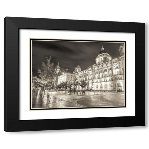 Port of-Building at night, Liverpool Black Modern Wood Framed Art Print with Double Matting by Frank, Assaf