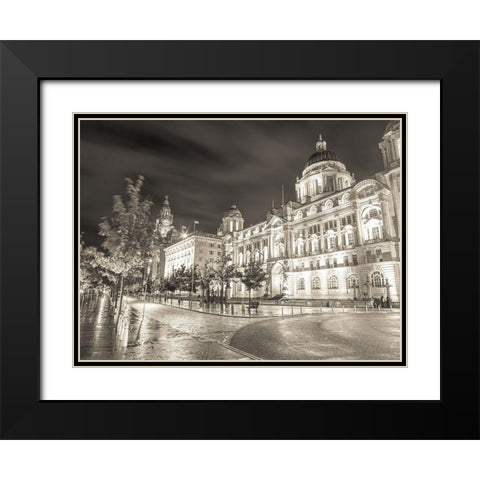 Port of-Building at night, Liverpool Black Modern Wood Framed Art Print with Double Matting by Frank, Assaf
