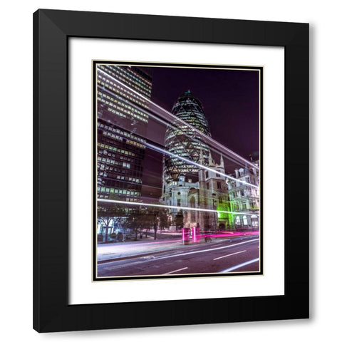 View of London at night, UK Black Modern Wood Framed Art Print with Double Matting by Frank, Assaf