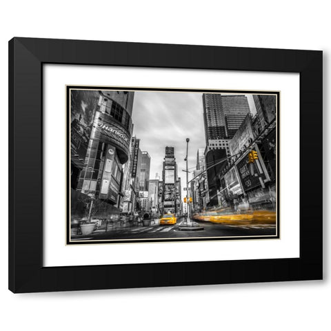 Traffic signal on broadway Times Square, Manhattan, New York City Black Modern Wood Framed Art Print with Double Matting by Frank, Assaf