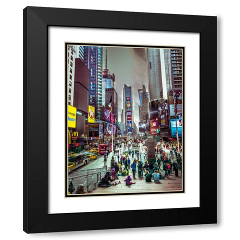 Commuters on busy Broadway in Ney York City near Times Square Black Modern Wood Framed Art Print with Double Matting by Frank, Assaf
