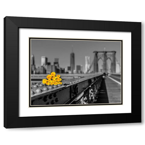 Bunch of roses on Brooklyn Bridge, New York Black Modern Wood Framed Art Print with Double Matting by Frank, Assaf