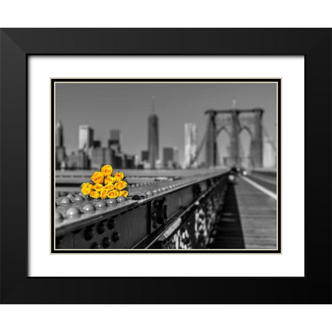 Bunch of roses on Brooklyn Bridge, New York Black Modern Wood Framed Art Print with Double Matting by Frank, Assaf