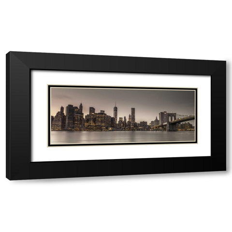 Evening shot of Lower Manhattan skyline, New York Black Modern Wood Framed Art Print with Double Matting by Frank, Assaf