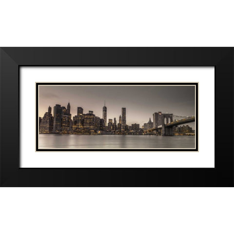 Evening shot of Lower Manhattan skyline, New York Black Modern Wood Framed Art Print with Double Matting by Frank, Assaf