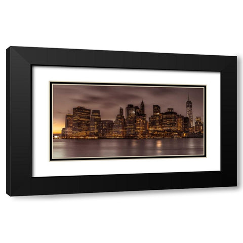 Evening shot of Lower Manhattan skyline, New York Black Modern Wood Framed Art Print with Double Matting by Frank, Assaf