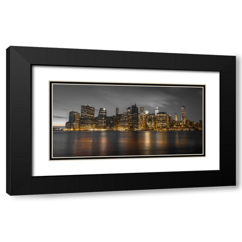 Evening shot of Lower Manhattan skyline, New York Black Modern Wood Framed Art Print with Double Matting by Frank, Assaf